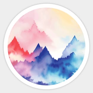 Abstract Watercolor Painting of Mountain Scenery. AI generated. Sticker